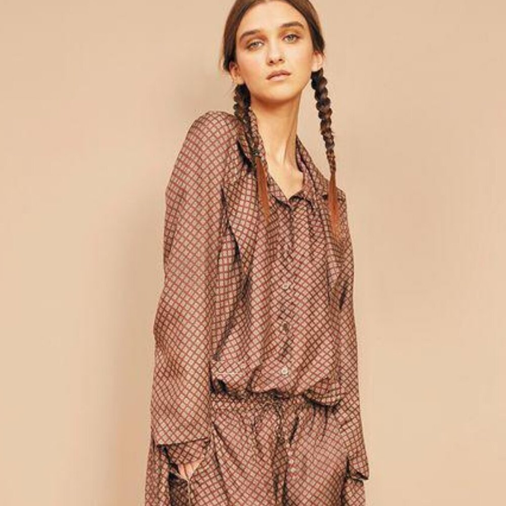 Mes Demoiselles Paris Como Chemise Shirt Tunic Top Buttondown Brown S-36 232463